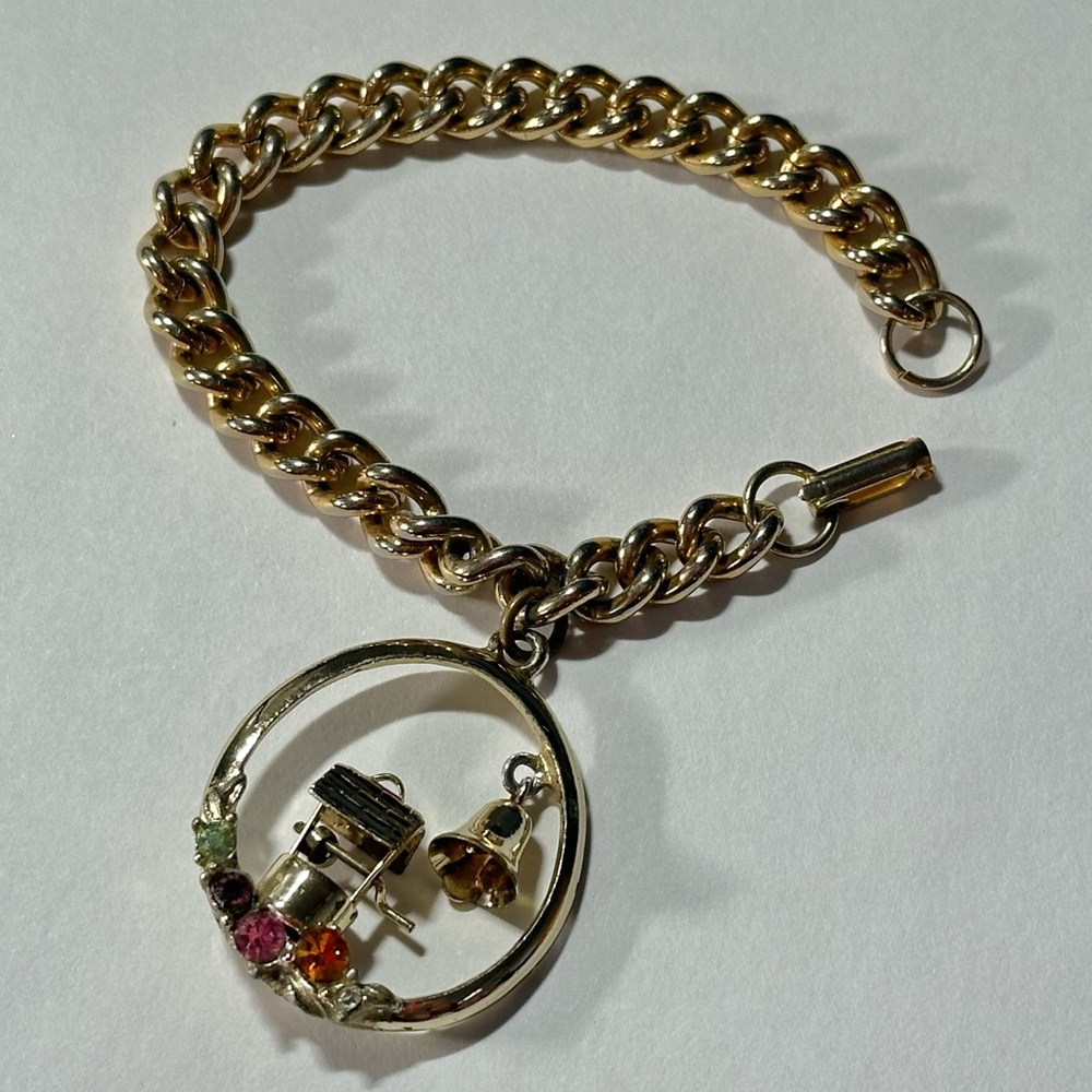 Vintage Wishing Well Rhinestone Charm Bracelet Whimsical Grandmacore Cottagecore